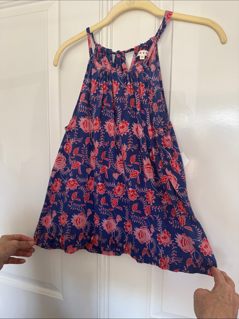 Xirena Navy Floral Halter Tank Top with Pink-Red Blooms size xs